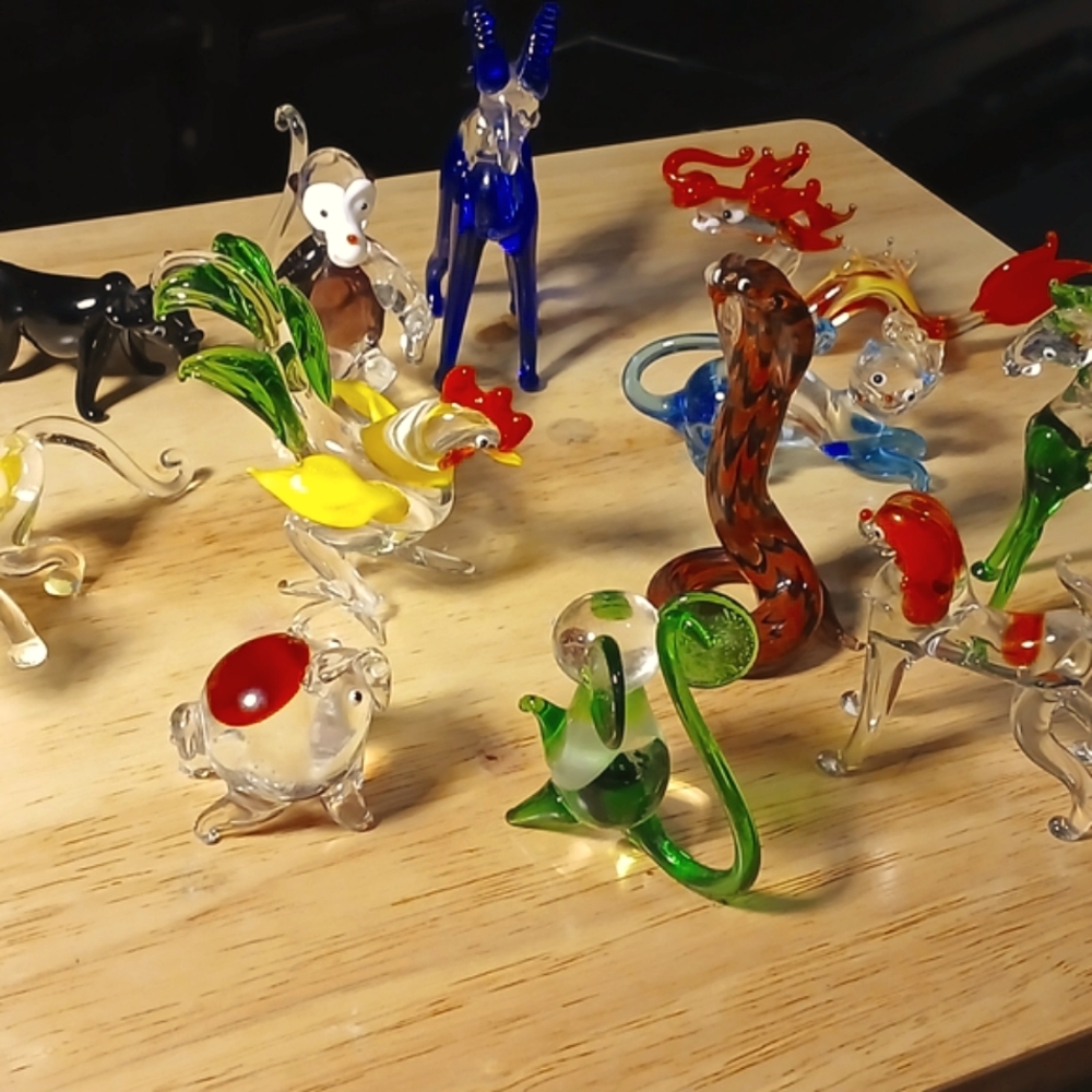 Studio Art Glass Blown Zodiac Miniature Figurine Sculptures Set of12 Chinese Vtg